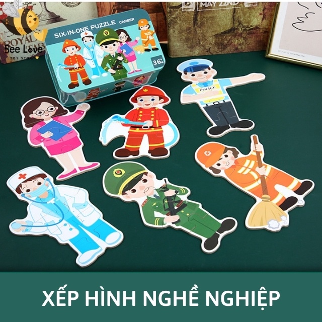 Đồ chơi giáo dục cho bé nghề nghiệp động vật xe cộ, đồ chơi ghép hình gỗ Puzzle tăng khả năng nhận thức BL83 BeeLove