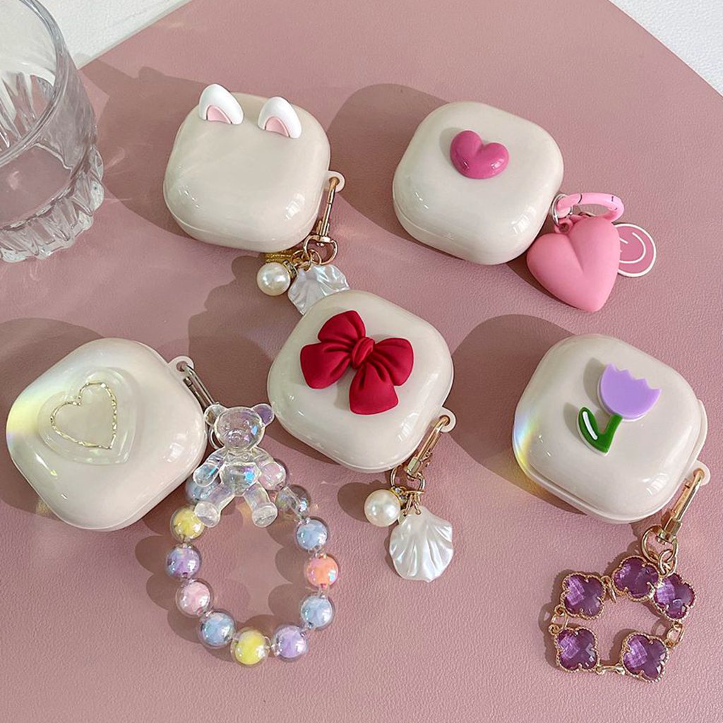 Vỏ Bảo Vệ Hộp Sạc Tai Nghe Samsung Galaxy Buds Live 2 Pro Bằng TPU Mềm Kết Nối Bluetooth Hình Hoa Tulip/Thỏ Xinh Xắn Kèm Dây Đeo Chuỗi Hạt Thời Trang
