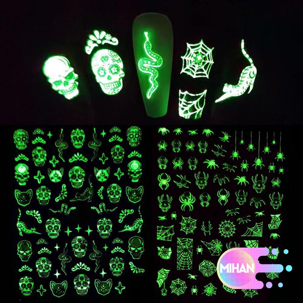 [Hàng mới về] Miếng dán trang trí móng tay phát sáng trong tối hình đầu lâu/nhện/ngôi sao/nhện 3d