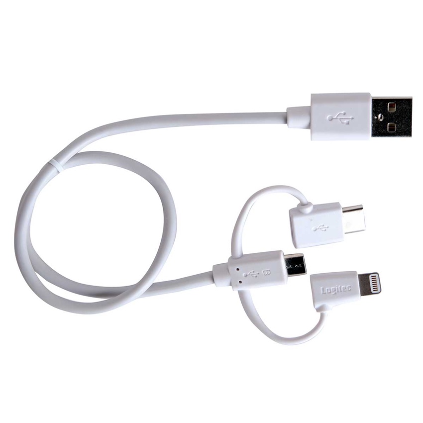 Cáp 3 Trong 1 (microUSB, Lightning, typeC) Elecom LHC-AMBLCAD03WH 0.3M