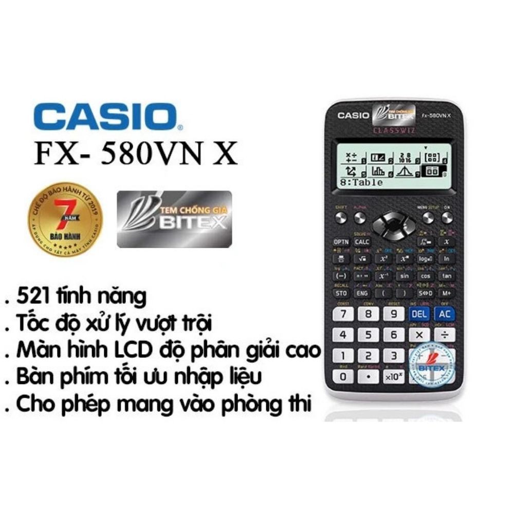 Máy Tính Học Sinh Casio FX-580VNX Chính Hãng Bảo Hành 7 Năm - Tặng Kèm 5 Bút Gel 018