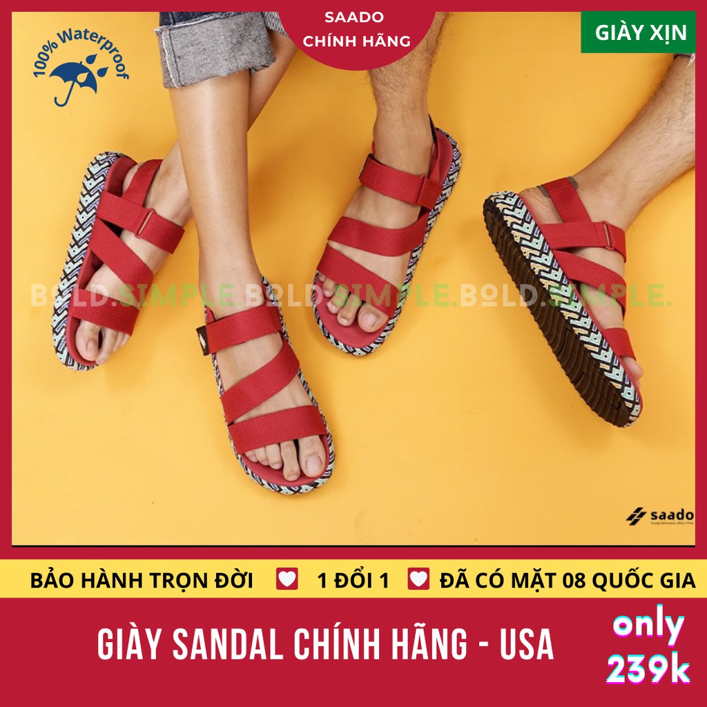 [CHÍNH HÃNG] SANDAL SAADO | SC03 – Yezi Tiny Ocean - Màu Đỏ Đô Phối Xanh | Giày Sandal Nam Nữ Thương Hiệu Mỹ Cao Cấp