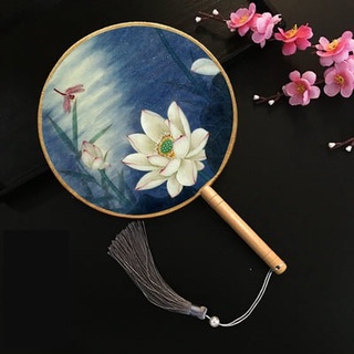 Quạt tròn cổ trang cán gỗ