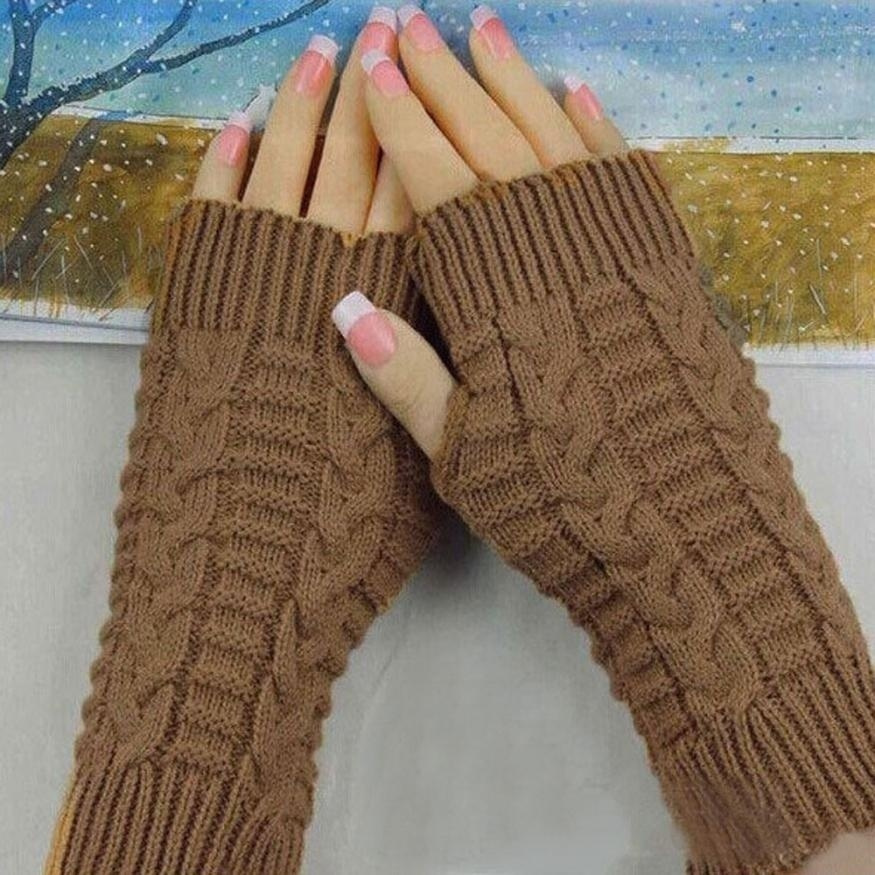 1 Đôi Găng Tay Len Hở Ngón Giữ Ấm Mùa Đông Mềm Mại Cho Nữ (Màu Xanh Lá/ Khaki)