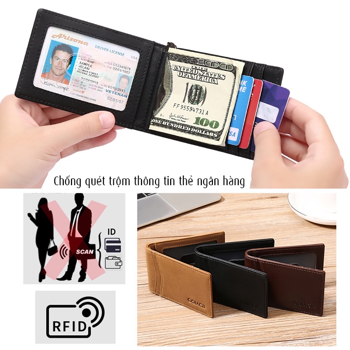 Ví da bò nam mini đựng thẻ card thông minh chống RFID phong cách doanh nhân - V2102