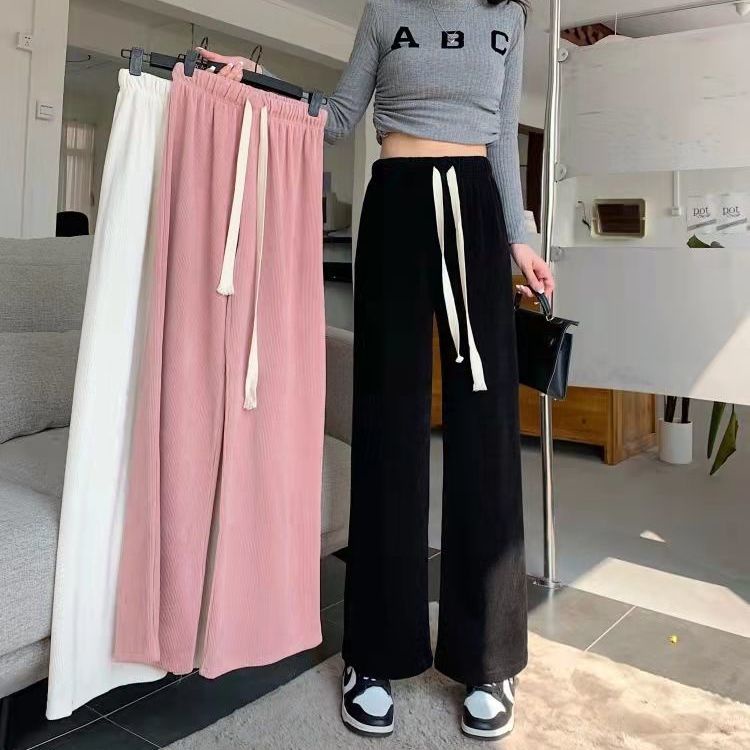 Quần Nhung Kẻ Ống Rộng Lưng Cao Có size Lớn 2-300 Dành Cho Nữ