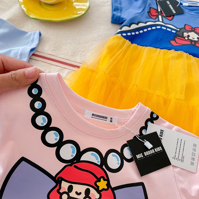 Đầm Công Chúa Ba Màu Phối Lưới Họa Tiết Hoạt Hình Đáng Yêu Cho Bé Gái