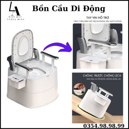 Bồn cầu di động cao cấp có tay vịn hỗ trợ, bô vệ sinh cao cấp có miếng đệm chống trơn trượt dành cho người già,trẻ nhỏ