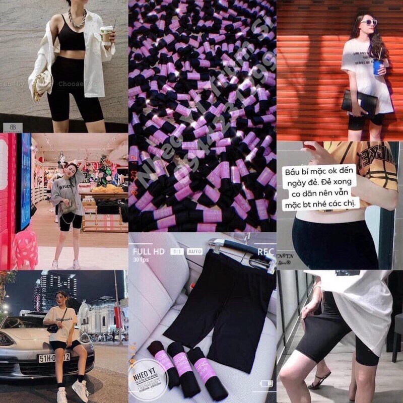 Quần biker legging đùi thái RAINBOW cuộn tím siêu co dãn