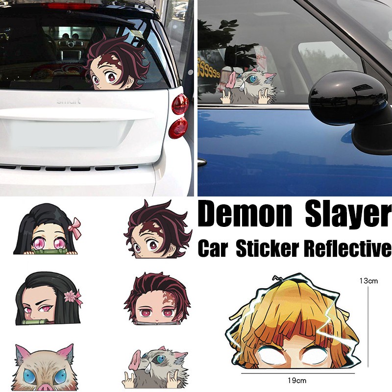 Miếng Dán Phản Quang Họa Tiết Demon Slayer Sáng Tạo Trang Trí Cửa Sổ Xe Hơi / Xe Máy