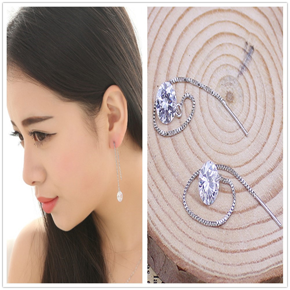 Hoa tai xi bạc dáng dài cho nữ