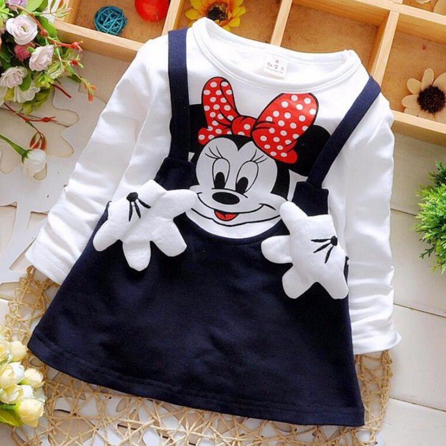 Đầm Bé Gái Tay Dài In Hình Chuột Mickey