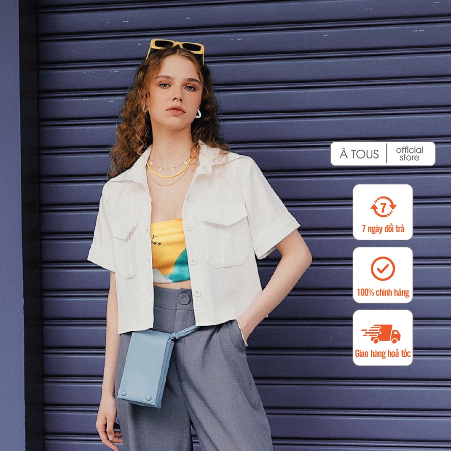 Áo sơ mi croptop cộc tay ÀTOUS ENVIE thiết kế trẻ trung năng động chất liệu tuytsi mặc mát dễ phối đồ