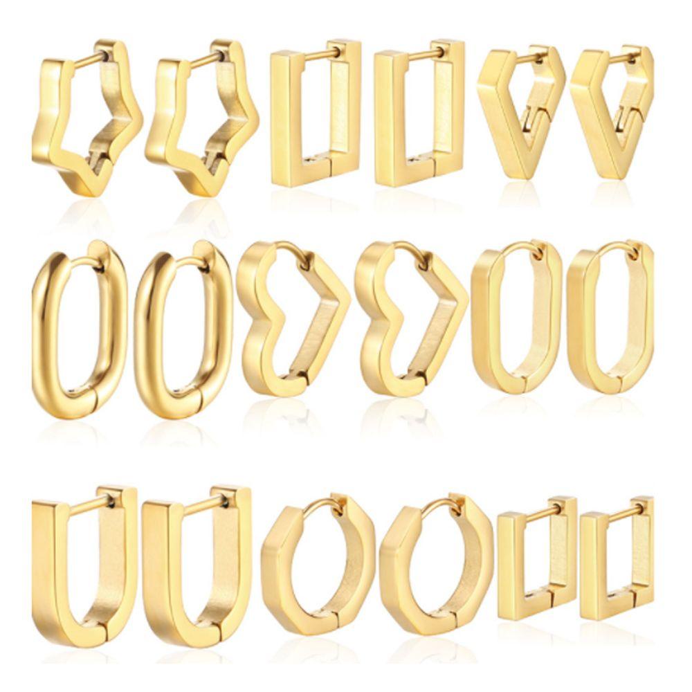 Bông Tai Thép Không Gỉ Hình Ngôi Sao / Trái Tim Thời Trang|Khuyên Tai Màu Đen Cá Tính