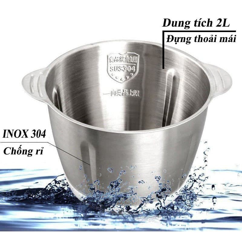 Máy Xay Thịt Đa Năng Cối Inox, 4 Lưỡi Xay Dung Tích 2L