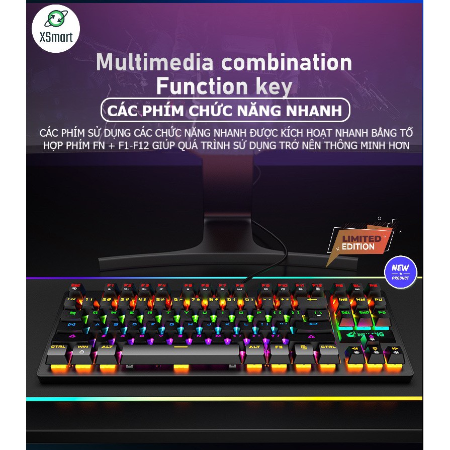 Bộ bàn phím CƠ và chuột có LED nhiều chế độ khác nhau chơi mọi tựa game trên máy tính pc laptop, K2+V6 đen
