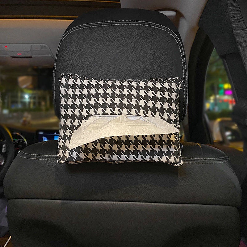Houndstooth Car Tissue Box Creative Car Interior Car Special Internet Celebrity Hanging Car Drawing Paper Bag Car Interior Design Supplies Female car accessories kJx1