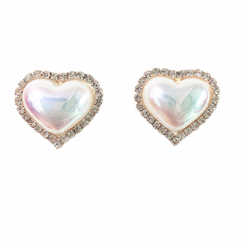 Bông Tai Hình Trái Tim Đính Đá Và Ngọc Trai Màu Sắc Thời Trang Cho Nữ