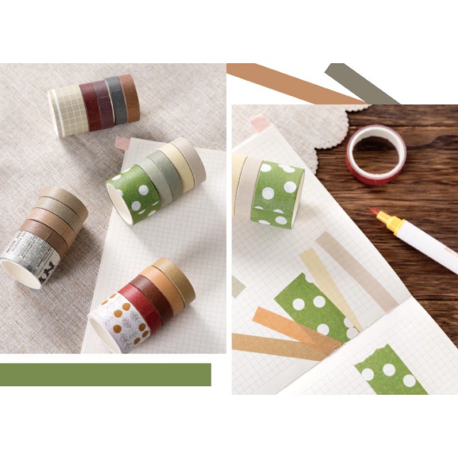 Washi Tape set 10 cuộn SA10-1 trang trí scrapbook, sổ tay planner,...