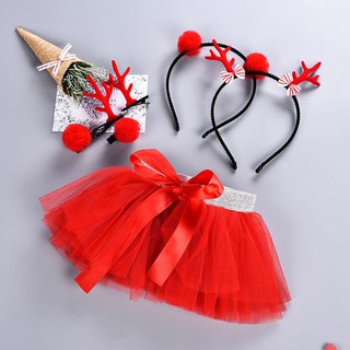Set chân váy + băng đô chủ đề giáng sinh cho bé gái
