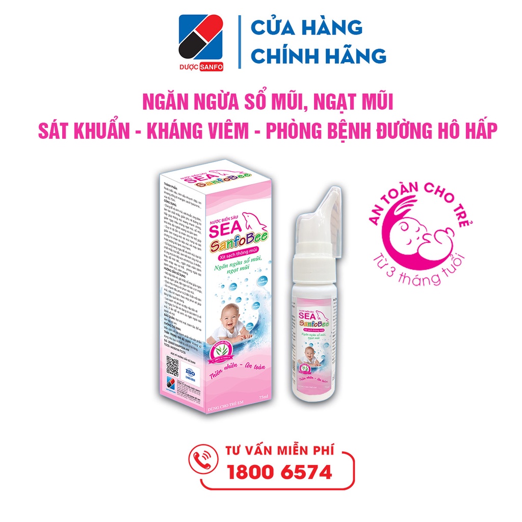 Nước biển sâu Sea Sanfobee ngăn ngừa sổ mũi, ngạt mũi, sát khuẩn, phòng bệnh đường hô hấp, lọ 75ml