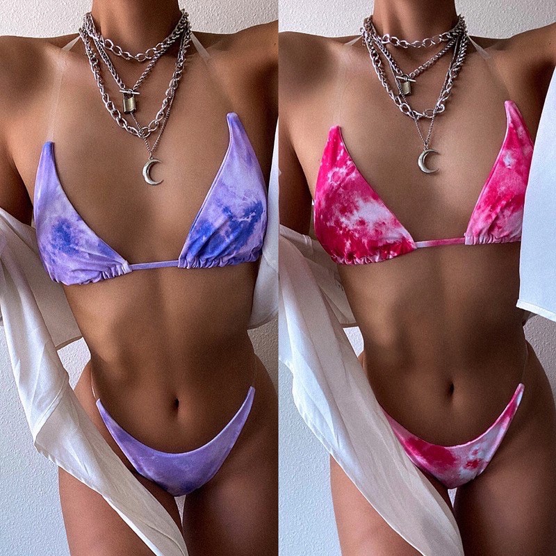 [BKN776] &lt;ÂU&gt; SET BIKINI LOANG QUAI TRONG TÍM/HỒNG QUẦN THONG/LỌT KHE