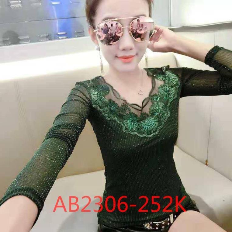 (AB2306) Áo kiểu nữ tay phối lưới phun kim sa ren hoa dáng ôm sành điệu !