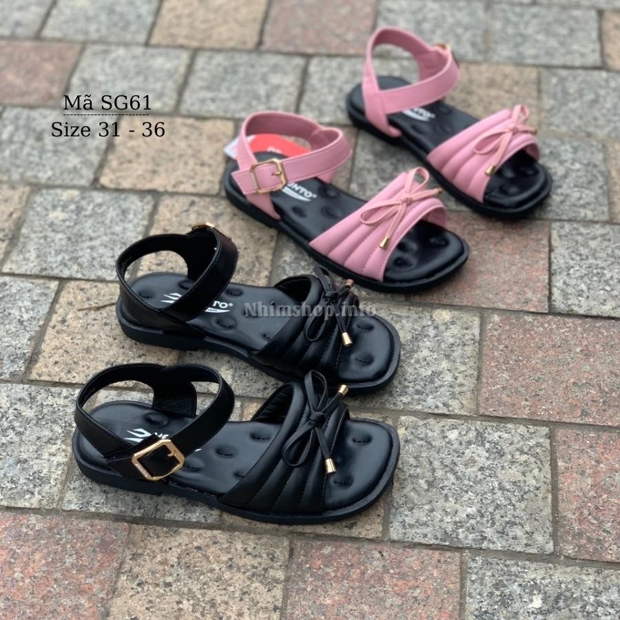 Giày sandal bé gái Kento quai ngang thời trang gắn nơ điệu đà phù hợp cho trẻ em nữ 6 - 12 tuổi đi học đi biển SG61