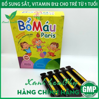 Siro Bổ máu Paris - Bổ sung sắt, Acid Folic Vitamin B cho bà bầu và trẻ từ 1 tuổi Hàng Chính hãng hộp 20 ống
