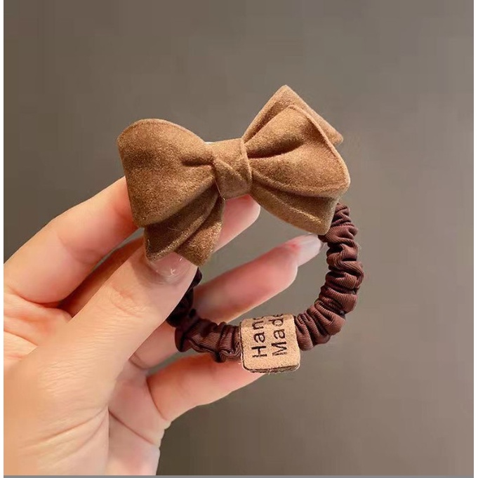 Chun buộc tóc nữ nhún hình nơ tim màu nâu đậm tiểu thư BAG U CHUNTIMNO088