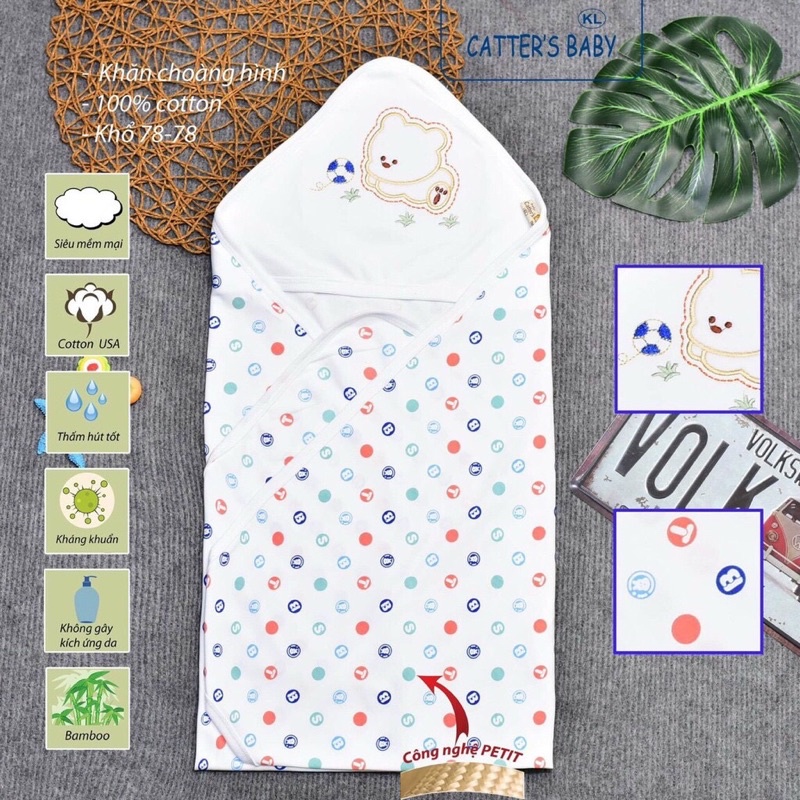 Khăn Ủ Cuốn Bé Vải 100% Cotton Hàng Catter Việt Nam