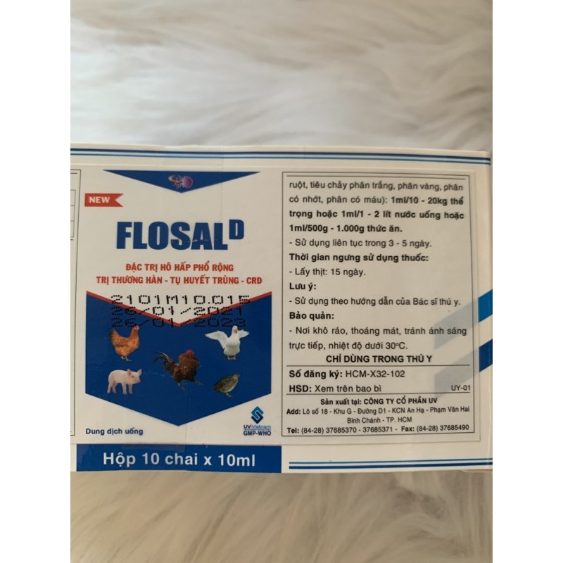 5 lọ FLOSAL 10ml - chuyên dùng cho gà chọi, gà đá, gà cảnh, chim câu, chim cút, vịt, ngan