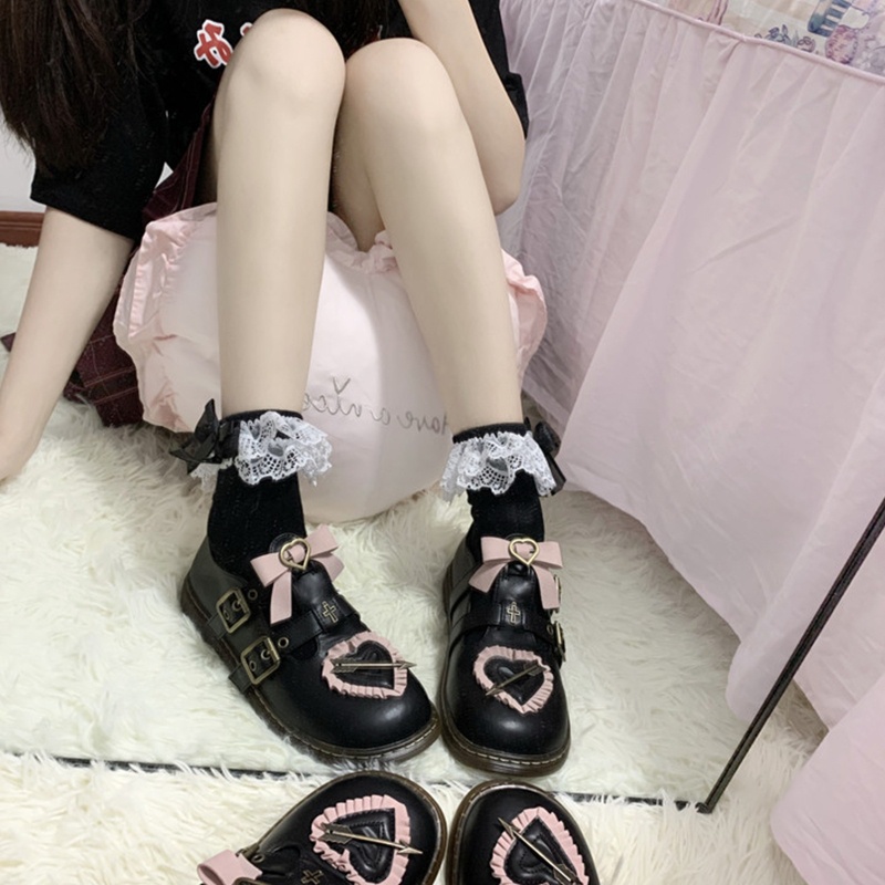 Youyo Vớ Thuyền Dài Đến Mắt Cá Chân Phối Ren Bèo Ấm Áp Phong Cách Lolita Cho Nữ