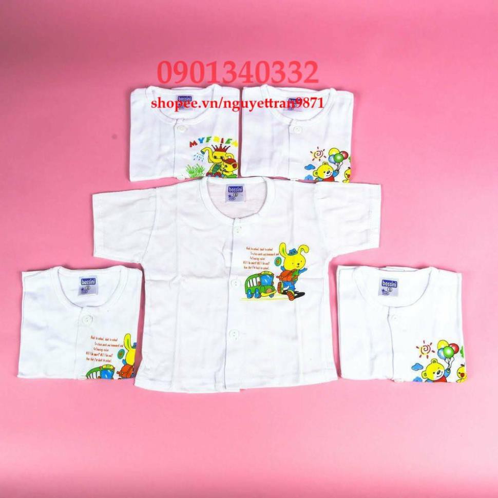 Combo 5 áo tay ngắn + 5 quần ngắn cotton bé Bosini(áo cúc giữa tay ngắn trắng)(2-18kg)