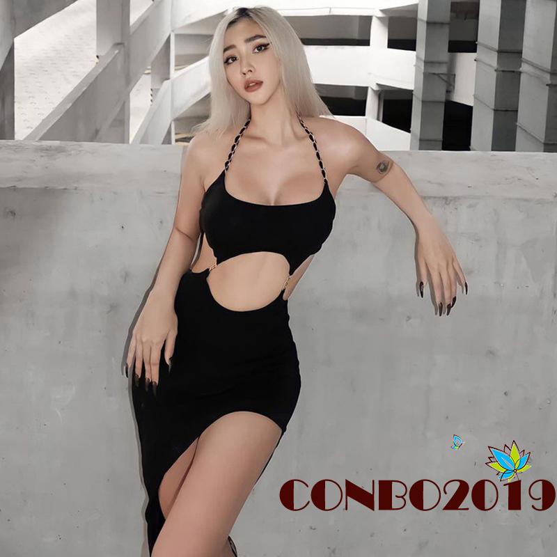 Đầm Sát Nách Hở Lưng Màu Trơn Thời Trang Mùa Hè Cho Nữ