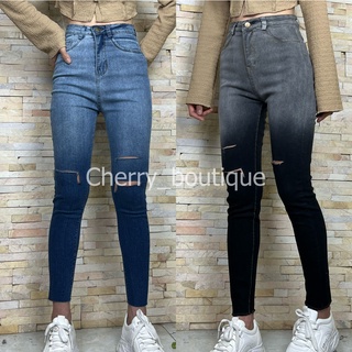 Quần jeans nữ loang phong cách hàn quốc, Quần jeans rách gối