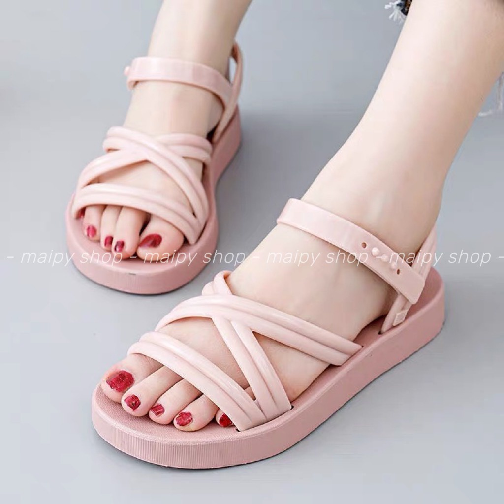 Dép sandal nhựa nữ quai chéo bản nhỏ chất liệu cao su đi biển, đi mưa siêu bền chống trơn Maipy G070