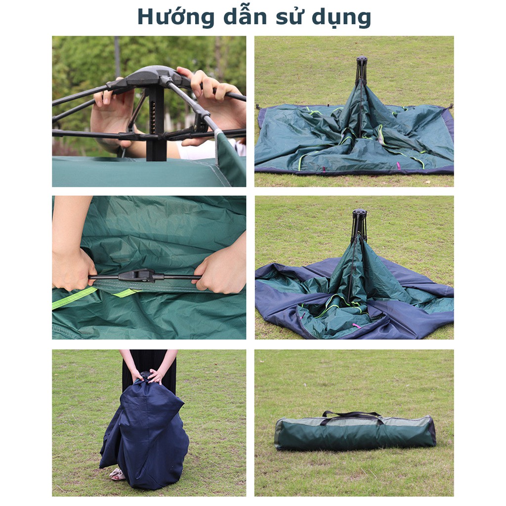 Lều cắm trại dã ngoại tự bung 2 lớp dày dặn chống mưa gấp gọn cho gia đình 3-4 người