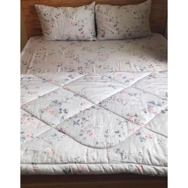 Trọn bộ 4 món Ga gối Tencel 60s cao cấp Hoa nhí hồng m8
