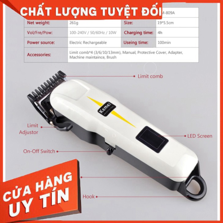 [Xịn Bao chất] Tông đơ cắt tóc không dây chuyên nghiệp Kemei 809A lưỡi titanium