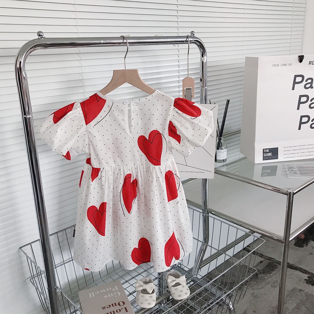 Đầm công chúa BEAR LEADER tay phồng họa tiết chấm bi thời trang mùa hè cho bé gái 2-7 tuổi