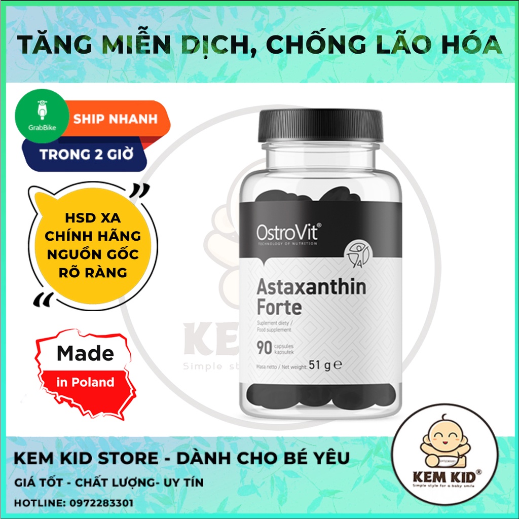 Viên uống Ostrovit Astaxanthin 4mg  Chống Lão Hóa, Đẹp Da, Tăng Đề Kháng, 90 viên