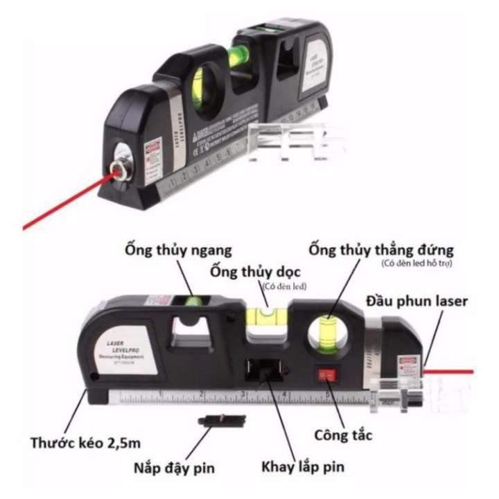 Sẵn hàng-Thước Nivo, thước laser, căn mực 4in1 Laser Level Pro 3-Hàng cao cấp