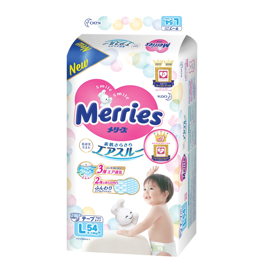 Bỉm dán Merries size L 54 miếng (9-14kg)