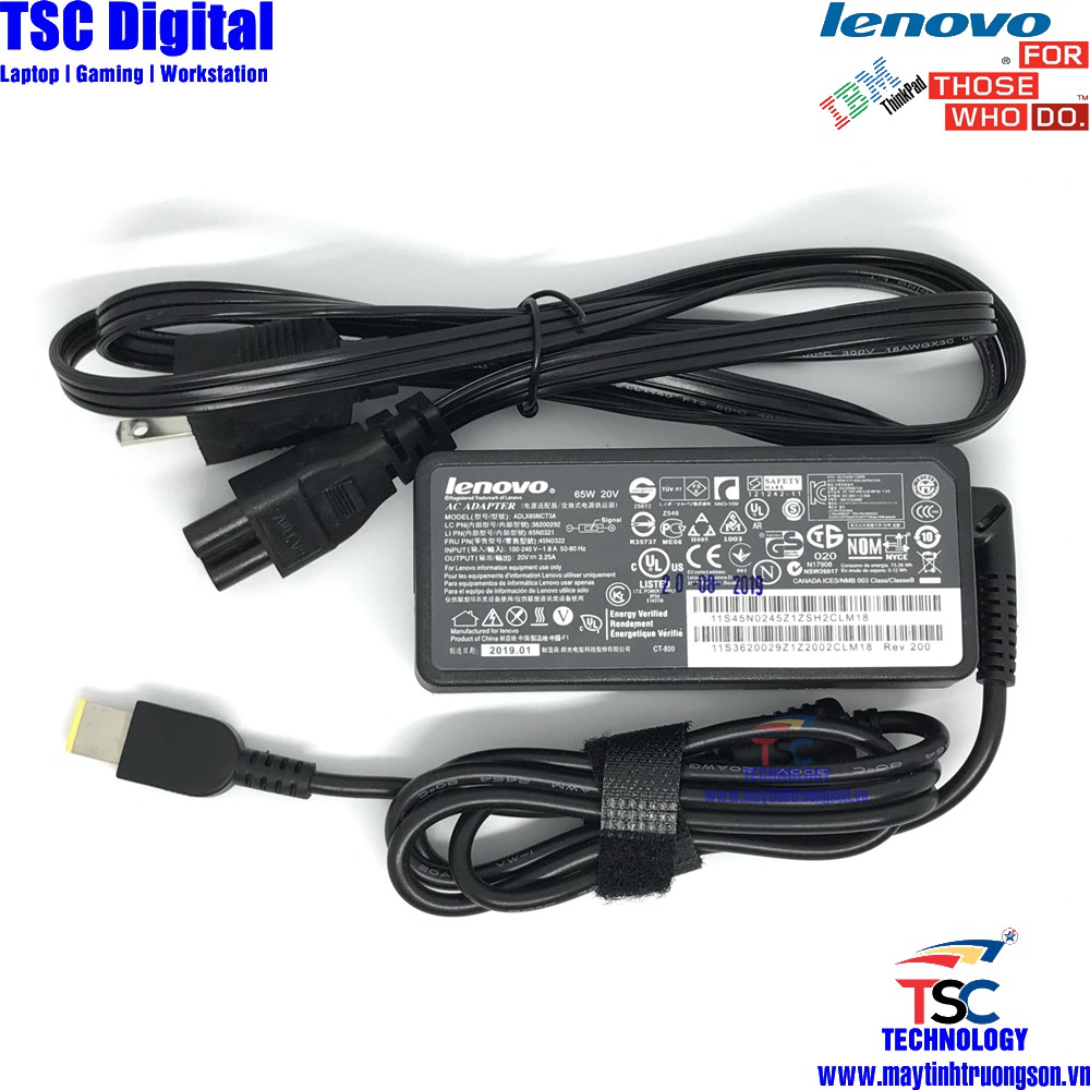 Sạc Laptop LENOVO 20V-3.25A Sạc Zin Cao Cấp Chân Sạc Chữ Nhật USB | Tặng Kèm Dây Nguồn