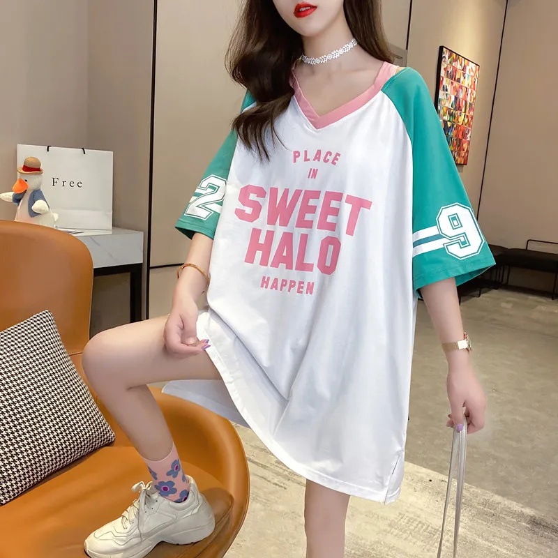 Áo Thun Tay Ngắn Cổ Chữ V Oversized Dành Cho Nữ [40-150KG] C9465