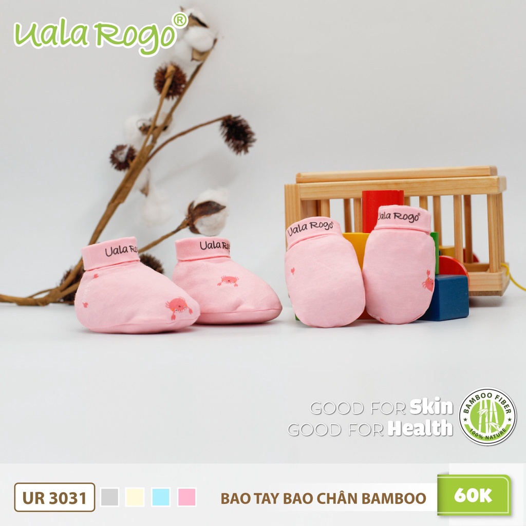 Set bao tay bao chân sơ sinh Uala rogo vải sợi tre Bamboo bo chun co giãn mềm mịn khử khuẩn 3031