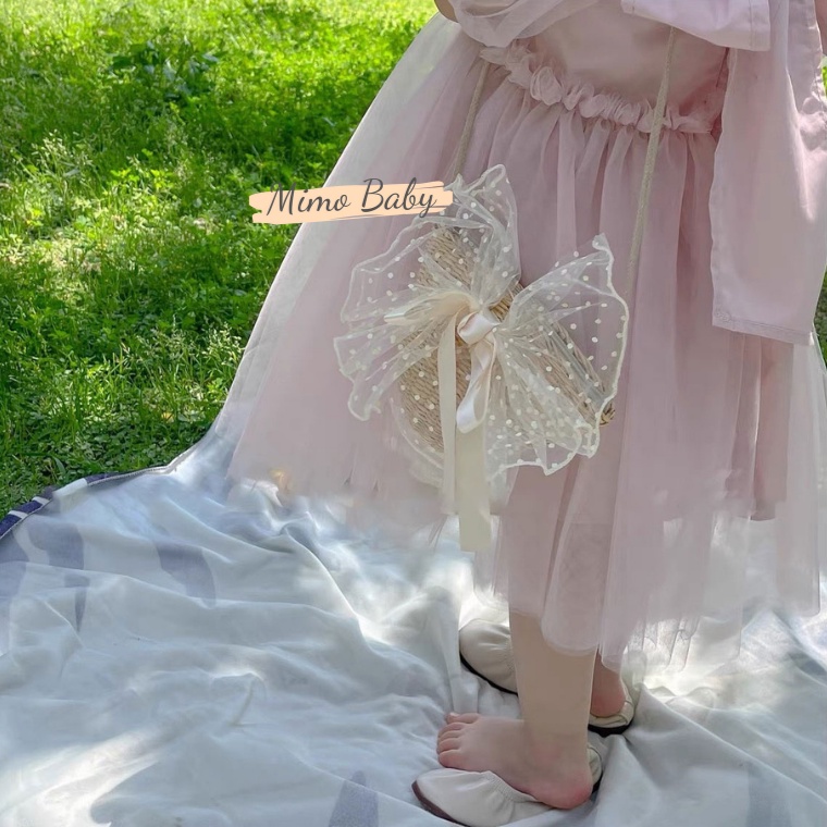 Túi cói đeo chéo đính nơ voan bản to siêu xinh cho mẹ và bé TC07 Mimo Baby