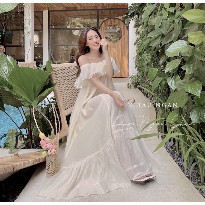 [Mã FAGREEN245 giảm 10% tối đa 30K đơn 99K] Đầm Maxi tơ trễ vai dáng dài hàng đẹp 2 lớp⚡️Ảnh thật