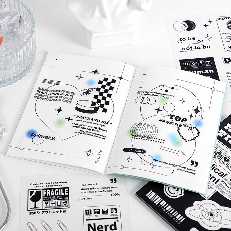 Bộ 30 miếng dán trang trí sổ tay hình cầu vồng trắng đen DIY